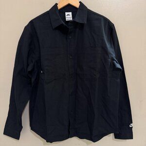 Nike SB Long-Sleeve Woven Canvas Skate Button Up Over Shirt Mens M Black NEW
